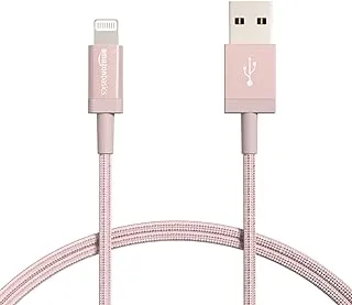 Amazon Basics Nylon Braided Lightning To Usb Cable - شاحن Apple Iphone معتمد من Mfi ، ذهبي وردي ، 3 أقدام (5 عبوات) (تم تقييم المتانة بـ 4000 انحناء)