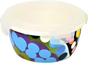 French Bull,Bindi,Porcelain storage Bowl, 550 ml,with lid, printed porcelain with modern colors,Airtight,food safe,microwave safe,dishwasher safe,easy to clean,suitable for kitchen.