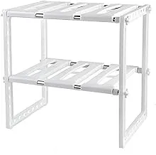 SKY-TOUCH Expandable Under Sink Storage 2 Tiers, Kitchen Adjustable Storage Organizer Rack, White