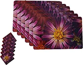 Kuber IndUStries Flower Design Floral Pvc 6 Piece Dining Table Placemat Set With Tea Coasters - Multicolour