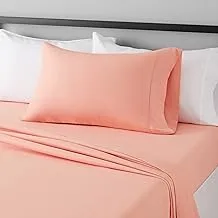 Amazon Basics Lightweight Super Soft Easy Care Microfiber Bed Sheet Set with 14” Deep Pockets - Twin, Peachy Coral