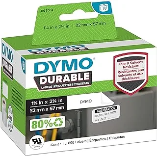 DYMO LW Durable Industrial Labels for LabelWriter Label Printers, White Poly, 2-1/4” x 1-1/4”, 1 Roll of 800