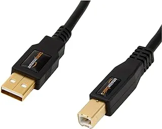 كابل Amazon Basics USB-A إلى USB-B 2.0 للطابعة أو القرص الصلب الخارجي، موصلات مطلية بالذهب، 11.8 متر، أسود