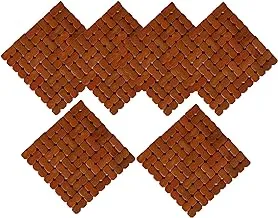 Kuber Industries Checkered Bamboo 6 Pieces Tea Coaster Set - Wooden (Ctktc01301), Standard