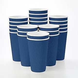 Disposable Paper Hot Cups - 500ct - Hot Beverage Cups, Paper Tea Cup - 16 oz - Midnight Blue - Ripple Wall, No Need For Sleeves - Insulated - Wholesale - Takeout Coffee Cup - Restaurantware