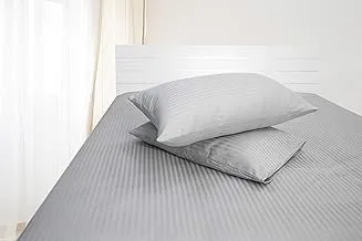 Hotel Linen Standard Pillowcase 2pc Set , 100% Cotton 250Tc Sateen 1cm Stripe, Size: 50x75cm , Silver