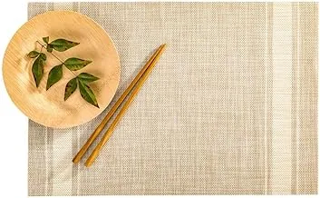 French Countryside Khaki Vinyl Woven Placemat - with Eggshell Stripe - Heat Resistant, Stain Resistant - 16