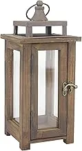 Stonebriar Decorative Rustic Wooden Hurricane Candle Lantern with Handle and Hinged Door, SMALL, Brown