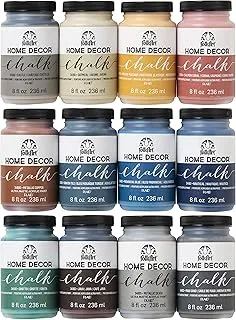 Folkart Home Decor Ultra Matte Chalk Finish Acrylic Craft Paint Set Formulated For No-Prep Application, Designed For Beginners And Artists, 8 Fl Oz (Pack of 12)