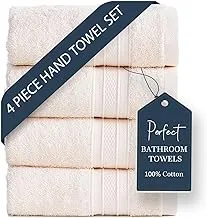 Trident Hand Towels, 4 Piece, 100% Cotton, Hand Towels For Bathroom Highly Absorbent, Super Soft Bathroom Hand Towels, Salon Towels, Soft And Plush, 500 Gsm (Linen)