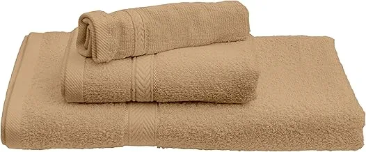 DEYARCO Princess - 3 Pcs Towel Set, Includes: Face (30x30cm), Hand (40x70cm) and Bath (70x140cm) Towels, Fabric: 100% Cotton Terry, Pattern: Ringspun, Color: Beige