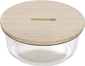 Royalford Round Glass Food Container With Bamboo Lid, Rf10324 - Freezer & Dishwasher Safe, Air Tight Lid Silicone Sealing Ring, Portable, Eco-Friendly