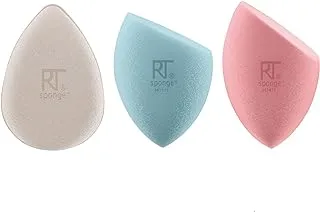 Real Techniques Sponge+ Beauty Makeup Blenders For Facial Cleanser, Foundation And Setting Powder, Probiotic Infused (3 Piece Kit)