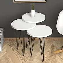 Home Canvas Fiona Nested Coffee Table Set Of Three For Living Room Home Office Contemporary Stacking End Side Table Leisure Night Stand Metal Legs Telephone Table- White