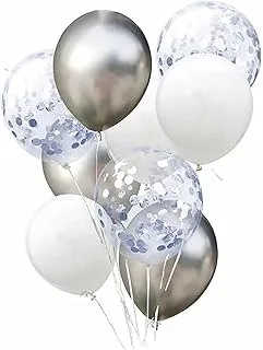 PARTY TIME - 9 Pieces Set Chrome Latex Confetti Balloons with 1 Piece White Ribbon Roll for Birthday Party | Wedding Decoration, Anniversary, Bridal and Baby Shower (Gold and White)