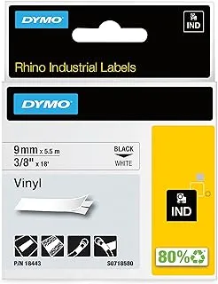 Dymo Rhino Tape 9Mmx5.5M White Vinyl, Black On White, Rhinopro, 18443, 9 Mm X 5.5 M