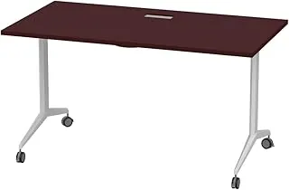 Mahmayi Folde 78-16 Modern Folding Table with Stylish Metallic Structure and Melamine Finish - Ideal for Office and Events, Includes Wheels for Easy Mobility (140Cm, Apple Cherry)