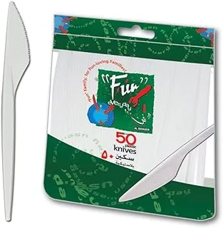 Fun Everyday Disposable Plastic Knife Set 6.5 Inch - White - Pack Of 50