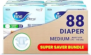 Fine Care Incontinence Unisex Adult Diaper Brief, Medium, waist size 75 - 110 cm (30 – 43 Inch), 88 diapers with Maximum Absorbency and Leak Protection 22 x 4