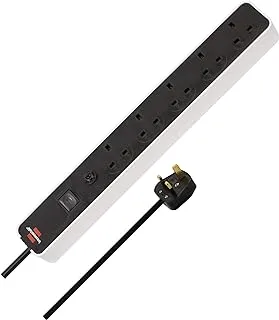 Brennenstuhl Ecolor 5 اتجاهات تمديد أبيض / أسود (Power Strip 5-way مع كابل 1،5 متر ، زر فيوز أمان ومفتاح تشغيل / إيقاف ، بزاوية 90 درجة من المقابس)