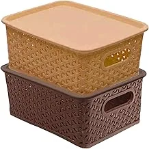 Kuber IndUStries Plastic 2 Pieces Medium Size Multipurpose Solitaire Storage Basket With Lid (Multi)