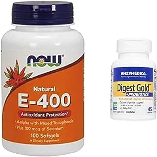 NOW Supplement Bundle Pack : Foods Vitamin E-400iu 100 Softgels + Enzymedica Digest Gold 45 Capsules