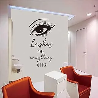 ملصق جداري من BPA Lashes Make Everything Better تصميم رموش تجميل لصالونات التجميل وملصقات ديكور جدارية قابلة للإزالة AF002 (أسود)