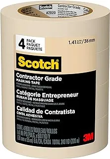 Scotch Painter's Tape Scotch Contractor Grade Masking Tape, 1.41 inches by 60.1 yards (240 yards total), 2020, 4 Rolls