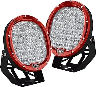 AUXTINGS 9 inch 96w Red Round Spot Led Light Bar Offroad LED Work Light for Jeep Off-Road Vehicles 4x4 Atvs Utvs (9 in 96W Red)