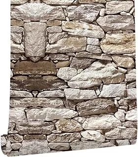 Homeme 3D Stone Brick Wallpaper, 45cm x 6m Self Adhesive Contact Paper Peel and Stick Wallpaper with PVC Waterproof Oil-Proof Removable for Walls Living-room Bathroom Kitchen Bedroom House Exterior