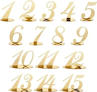 BPA 1-15 Acrylic Table Number Decoration Gold Mirror Table Number Signs With Stand Base Table Numbers Cards for Wedding&Party Double Side Mirrored