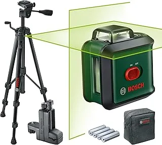 مجموعة Bosch Cross Line Laser UniversalLevel 360 Premium (خط ليزر أفقي 360 درجة + خط ليزر عمودي، ليزر أخضر، 4 بطاريات AA، مع حامل ثلاثي القوائم ومشبك، في صندوق)