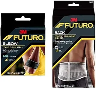 Futuro Tennis Elbow Strap Adjustable size | Black color | Elbow support | 1 Unit/pack + Futuro Comfort Stabilizing Back Support 2L-3XL size | Beige/Grey color | 46917EN | Firm support | 1 unit/pack