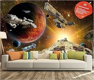 BPA Photo Wallpaper Galaxy Adventure Decoration 132.3x93.7in / 336x238cm – Kid's Room Nursery Space Shuttle Mission Universe Planets Battle Ship Mural – 8 Pieces Includes Paste