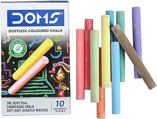 Doms Dustless Coloured Chalk Box Pack | Extra Bright, Smooth & Long Lasting | Soft & Anti-Scratch Writing | Non-Toxic & Safe To Use | Set of 10 Different Color Chalk | Pack of 1