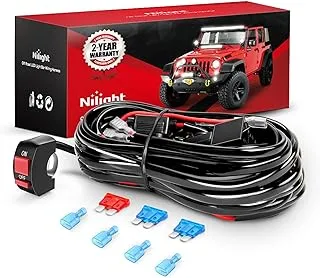 Nilight LED Light Bar Wiring Harness Kit Motorcycle Handlebar Switch 16AWG 2 Leads 12V On Off Push Button Switch for Motorcycle ATV UTV Driving Lights 7/8inch,2 Years Warranty