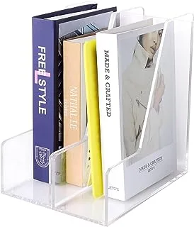 e world unbox happiness Magazine Holder, Clear Acrylic Desk Organizers, File Organizer for Desk, Magazine Rack- Desktop Book Storage -Independent Vertical 1 Space-2 Pack