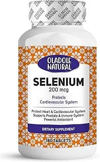 Oladole Natural Selenium- 200mcg (180 Tablets) | Antioxidant Powerhouse For Immune System, Thyroid Support, Heart Health, Boost Energy Levels, Metabolism Support | Non- GMO, Gluten Free