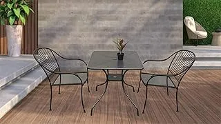 YULAN 3 قطع من الصلب Outdoot Bistro Set مجموعة طاولات الفناء والأثاث الخارجي مع فتحة مظلة للفناء والشرفة، أسود (352) (طاولة واحدة و4 كراسي)