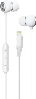 Realm Lightning Earbuds for iPhone Apple MFi Certified Headphones with Lightning Connector in Ear Headphones with Built in Microphone Hands Free Calling and Track Controls, White