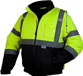 سترة بومبر من سلسلة Pyramex RJ3210M Hi-Vis Lime RJ32 مع بطانة مبطنة، مقاس متوسط، M