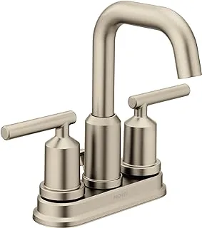 Moen 6150BN Gibson Two-Handle Centerset High Arc Modern Bathroom Faucet with Drain Assembly, Brushed Nickel