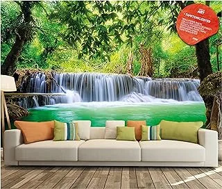 BPA Photo Wallpaper Erawan Waterfall Decoration 132.3x93.7in / 336x238cm – Tropical Rainforest Kanchanaburi Thailand Nature Landscape Image Mural – 8 Pieces Includes Paste