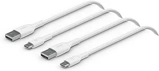 Belkin BoostCharge USB C charger cable, USB-C to USB-A cable, USB type C charging cable for iPhone 15, Samsung Galaxy S24, S24+, S24 Ultra, Pixel, iPad Pro, Nintendo Switch and more - 1m, 2pack, White