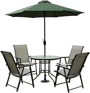 Yulan Outdoor Furniture 6 Piece Patio Garden Set with Table, Umbrella and 4 Folding Chairs(012,010,390/1/2) (Green,6-piece)