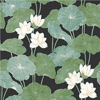 RoomMates RMK11433WP Lily Pad Peel and Stick Wallpaper, Black/Green, Roll