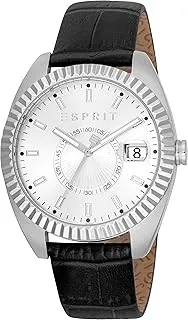 ESPRIT Silver Color Leather Band Gents Wrist Watch - ES1G412L0015