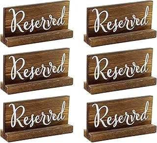 BPA Wooden Reserved Signs for Tables (6-Pack, Brown); Rustic Real Table Signs with Sign Holders for Weddings, Special Events, and Restaurant Use