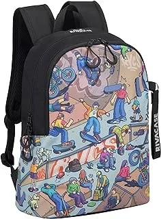 Rivacase 5420 Skaters Urban Print Backpack, 12 Litre Capacity, Black