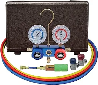 Mastercool 89661-UV Aluminum Manifold Gauge Set and Mini Dye Injector with Manual Coupler , Blue